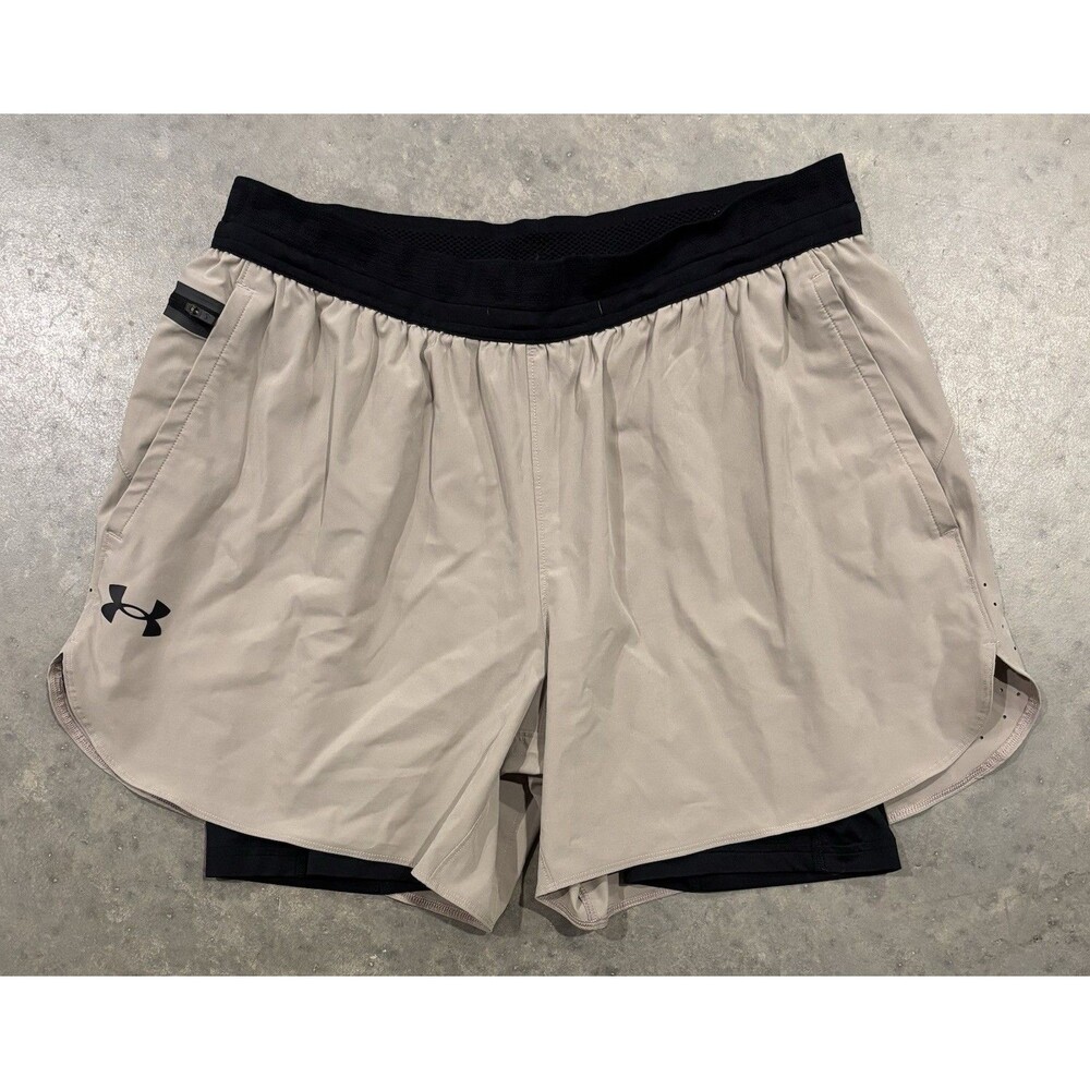 Under Armour Mens Vanish Elite 2-in-1 Athletic Shorts Tan Sz XL